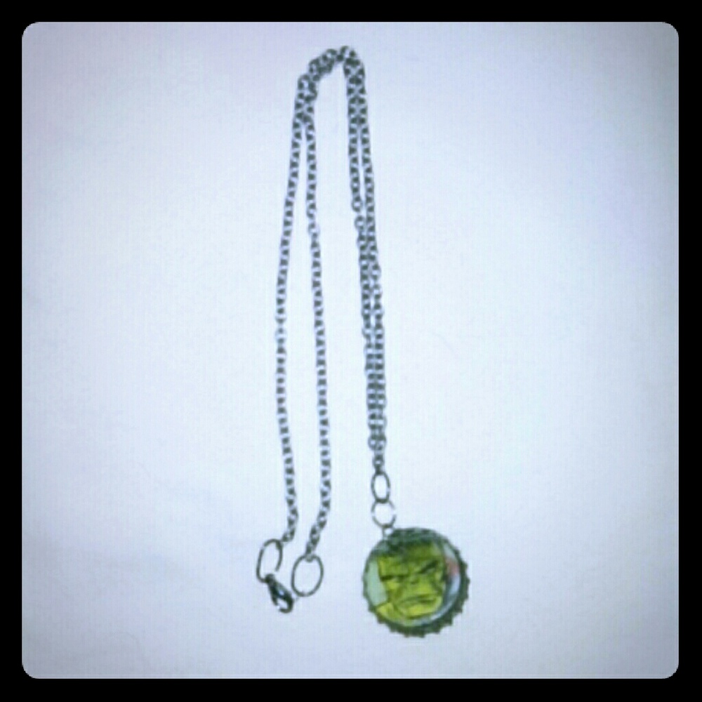Handmade Hulk bottle cap necklace